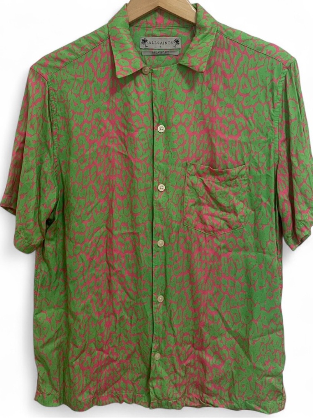 All Saints Green & Pink Short-Sleeve Button-Down Shirt